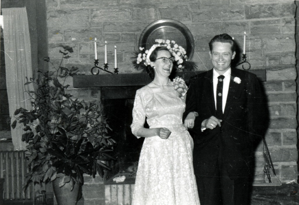 Margaret Nace and Robert Starbucks at their wedding, c. early 1950s. Laurel House, living room. [X_100_workers_2595_mod.jpg]