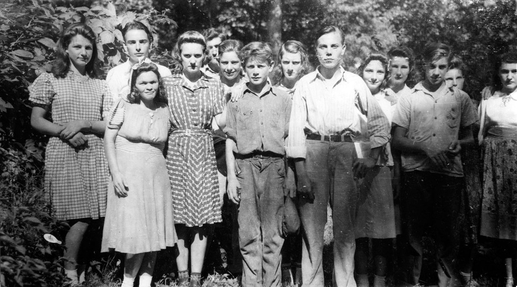 Lutrella Baker Album. Line Fork Settlement, 1937-41. Community gathering at Cabin. 