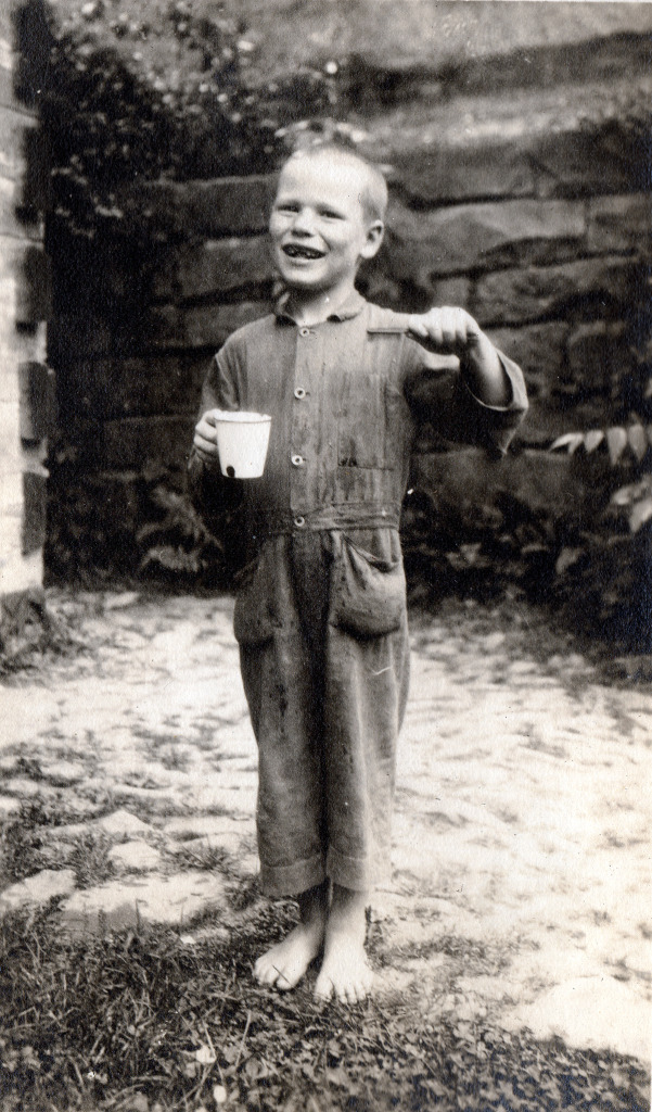 Maya Sudo Album: Small boy with cup and toothbrush, practicing "good dental hygiene." 021c