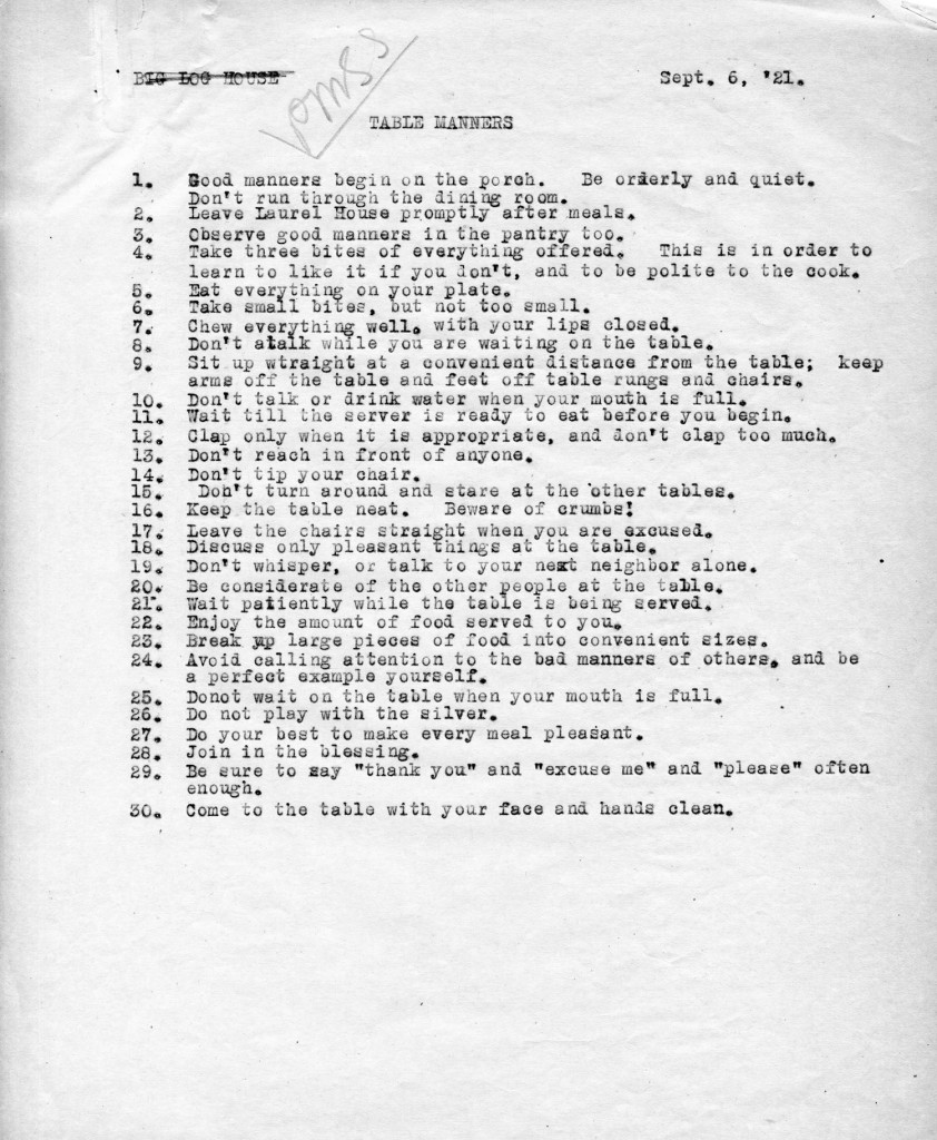 Rules: Table Manners, 1921.