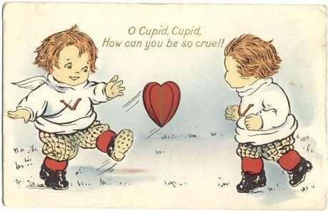 Scan of a Valentine greeting card depicting Cupids circa 1900. By Chordboard - Self, from material in my possession. Public Domain.[https://commons.wikimedia.org/w/index.php?curid=4310719]